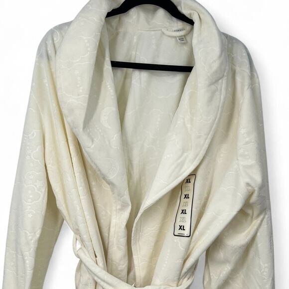 PINK K | NEW | XL | Ivory Cloud Moon and Stars Embossed Plush Fleece Long Robe - Picture 2 of 9